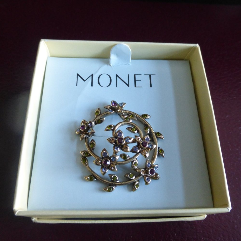 Delicate Monet Pin with violet & pale green stones
